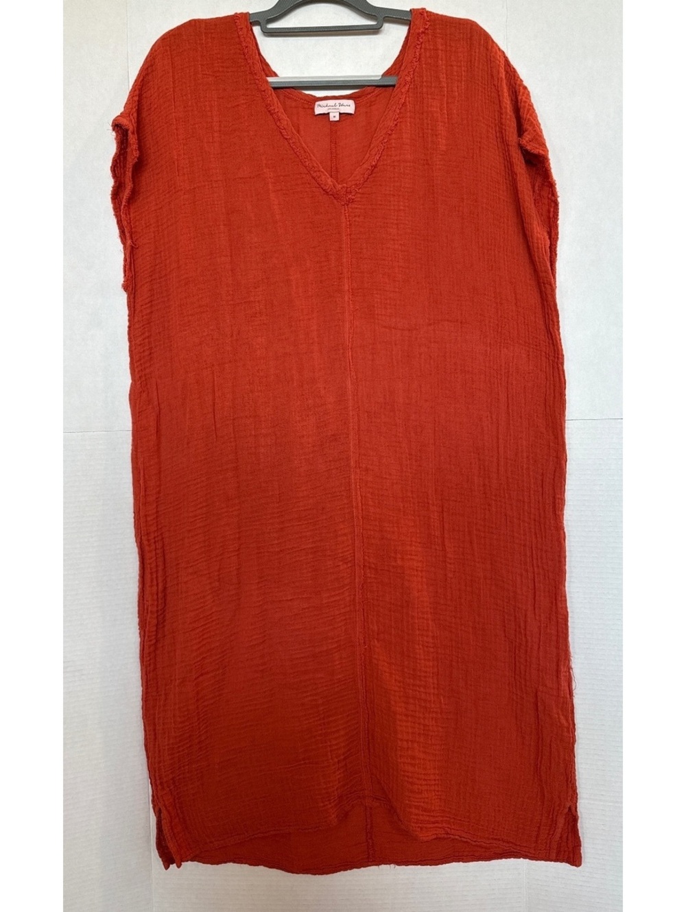 Michael Stars Orange Cotton V-Neck Midi Dress Size M